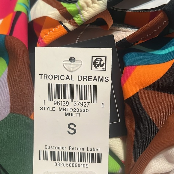 Bar III One Piece Swimsuit Green/Pink Printed Plunge Neck Halter Draped | NEW!🩵 - Picture 10 of 11